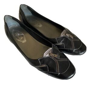 TOD's Ballet Flat Round Toe Zipper Black Patent Leather Slip On 38.5 8.5